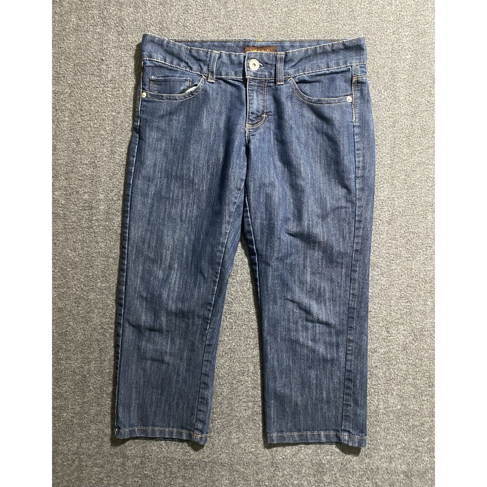 Lee Jeans Womens Denim Capris One True Fit Blue Pockets Cotton Size 8M